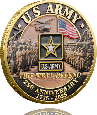 250th Anniversary Army Challenge Coin Commemorative Coin Tribute to The U.S. Army’s 250th Anniversary Collectible Challenge Coin for Veterans, Active Duty Members, and Patriots (C)