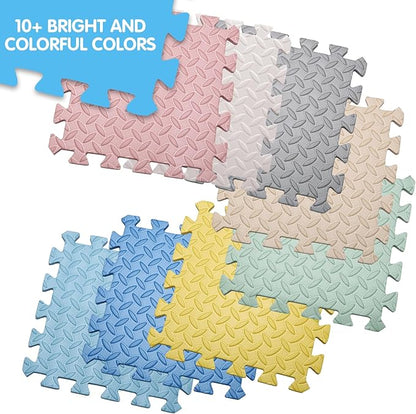 Coolcandy Solid Colored Foam Play Mat, 12"*12" Each Mat丨Non-Toxic Soft Baby Play Mat, 0.4" Thickened Square Interlocking Floor Mats - Toddler Playmat for Playing, Exercise(Loli Pink/16 Tiles)