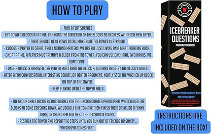Icebreaker Questions Tumbling Tower Game™ - 54 Fun Conversation Starters - Family and Friends Party - Team-Building, Corporate, Get to Know You