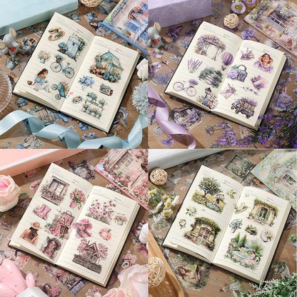 4 Book Girl pet Scrapbooking Stickers Pre-Cut 480 PET Stickers People Sticker Books for journaling Scrapbook Supplies Transparent Girls Sticker