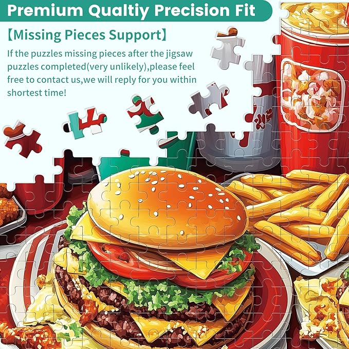 300 Pieces Hamburger Puzzles for Adults, Youths Favorite Foods Puzzle for Adults Children, Fries Puzzle 300 Pieces, Gift for Birthday, Home Decor, Fun for Family Entertainment(20.5 * 15 in)