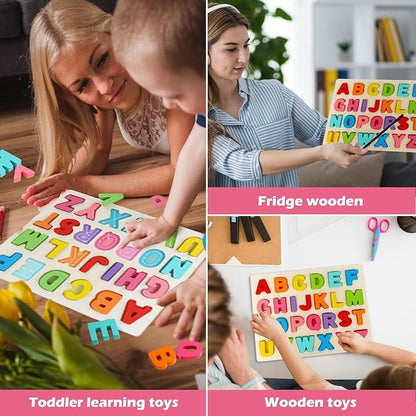 Amor Present Preschool Learning Toys,ABC Wooden Alphabet Puzzle Board for Toddlers, Educational Montessori Letters Game