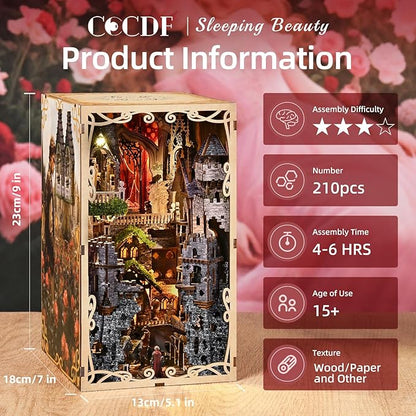 Book Nook Kit, DIY Miniature Dollhouse Booknook Kit, 3D Wooden Puzzle Bookend Bookshelf with LED Light for Adults Teens, Gifts for Family and Friends (Sleeping Beauty)