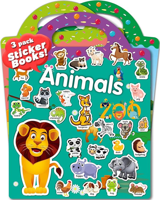3 Pack Reusable Sticker Book for Toddlers 2-4 Years, Toddler Sticker Book for Kids, Toddler Activities Crafts Preschool Learning Travel Toys Birthday Gifts for Boys Girls Ages 1-3, 2-4, 3-5