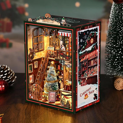 Book Nook Kit for Adults, 3D DIY Wooden Holiday Theme Miniature House Craft Kit Bookshelf Christmas Decor Halloween Birthday Gift