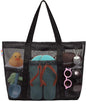 Tagitary Mesh Beach Bag with Zipper Large Beach Tote Waterproof Sandproof with 8 Pockets for Toys Pool Bag Beach Accessories
