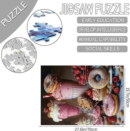 Tucocoo Donuts Jigsaw Puzzle 1000 Pieces Puzzles for Adults, Ice Cream Sundae Cookies Cupcakes Art Jigsaw Puzzles for Challenging Family Activity Games 27 x 20 inch DIY Puzzle for Home Decor Gifts