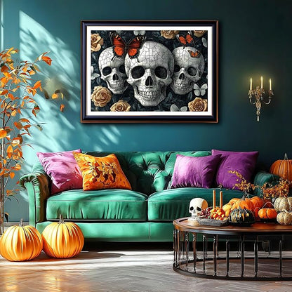 Halloween Gothic Skulls & Butterflies 1000 Piece Puzzle for Adults - Dark Fantasy Jigsaw Puzzle with Intricate Skulls, Monarch Butterflies & Roses - Challenging 1000-Piece Puzzle for Adults(27"x19")