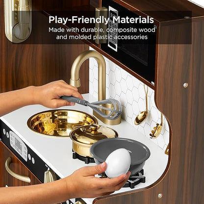 Best Choice Products Pretend Play Kitchen Wooden Toy Set for Kids w/Realistic Design, Telephone, Utensils, Oven, Microwave, Sink - Espresso
