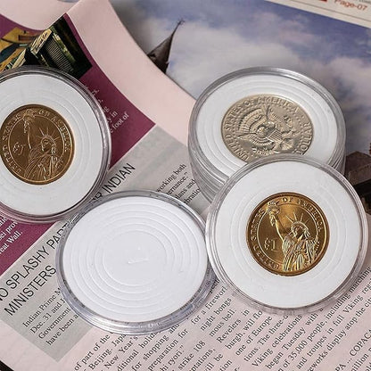 300 PCS Coin Capsules 30mm Plastic Coin Storage Box, Assorted Sizes Coin Collection Supplies Clear Coin Storage Case, Round Silver Dollar Coin Holders with Foam Protect Gasket (17/20/25/27/30mm)