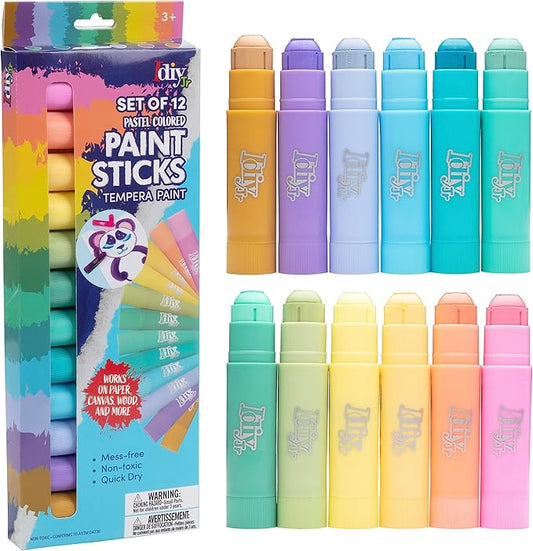 Idiy Tempera Paint Sticks (12 pack Pastel Colors)-Classroom Back to School Supplies, Summer Camp Arts & Crafts Projects, Draw & Paint on Wood, Paper, Ceramic, Canvas! Quick Dry, Non-Toxic, Mess Free
