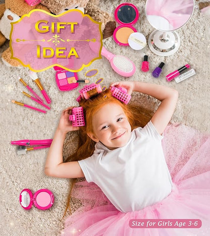 Kids Makeup Kit - Princess Dress Up Shoes, Crowns & Handbag - Pretend Play Fake Makeup Set for Girls, Ages 3-6