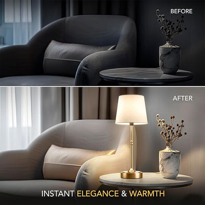 Wireless Table Lamp - Rechargeable LED Desk Lamp with Dimmer, 3 Brightness Levels, Swedish Design for Home, LED Light Bulb Included, for Office, Kitchen or Bedroom (Gold)