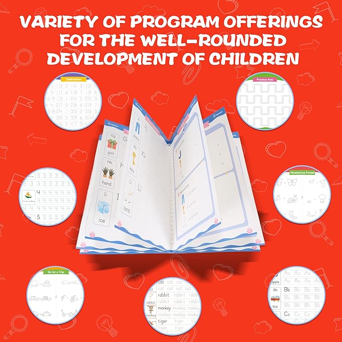 Magic Grooved Writing Practice for Kids Ages 3-8, Reusable Grooved Handwriting Workbooks, Large Writing Practice Books, Kindergarten Workbooks 10.24 * 7.29in(7 Books+Pens)