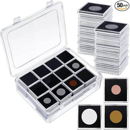 Vicenpal 50 Pcs Silver Dollar Coin Holder Clear Coin Capsules with Foam Gasket Acrylic Organizer Morgan Dollar Collection Case Display Box Plastic Storage Protectors 20/25/30/35/40mm