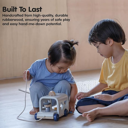 PlanToys Shape Sorting Bus Wooden Pull Toy - Non-Toxic, Sustainably-Made Pull Along Wooden Toy