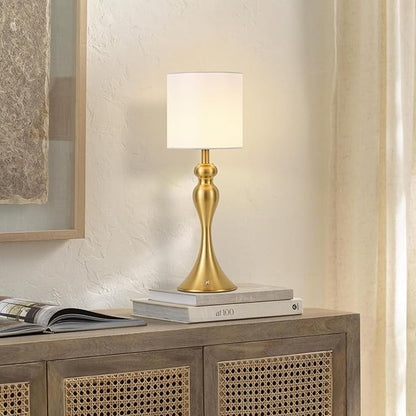 Table Lamp for Bedroom, Cordless Bedside Lamps for Living Room, Touch 3-Way Dimmable Desk Lamp for Night Stands, Rechargeable, Battery Operated Lamp with Fabric Shade for Dorm, Home Office (Brass)