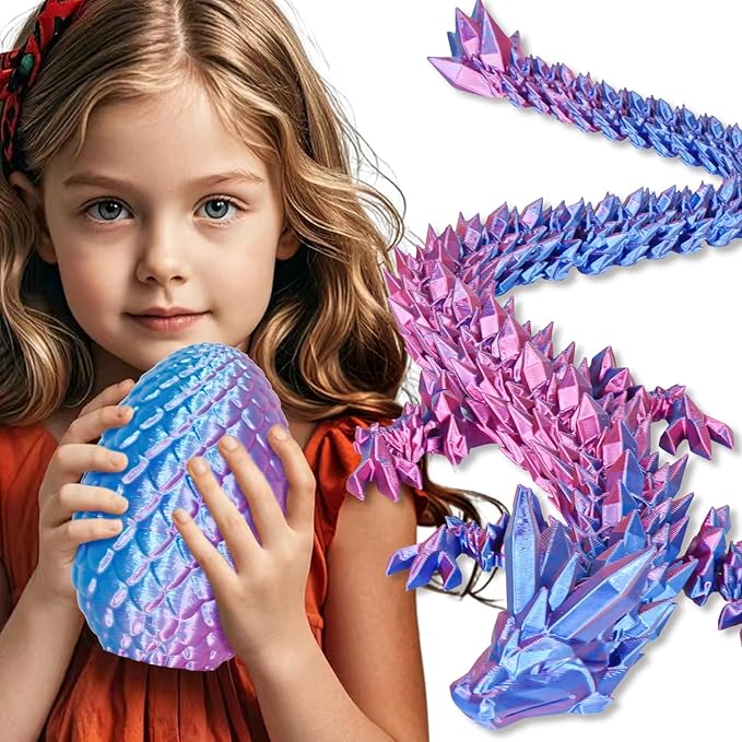 Large Dragon Eggs with Dragon Inside, 3D Printed Surprise Funny Gifts for Kids, Articulated Dragon Fidget Toys for Adults, Executive Desk Toys Office Room Décor (Gradient Light Purple-Red)