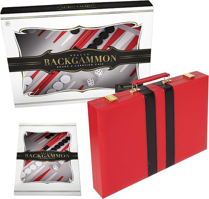 Backgammon Sets for Adults with Premium Leather Case | Classic Travel Backgammon Set for Adults and Kids with Strategy & Guide | 11 Inches | Small | Red