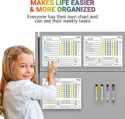 Magnetic Chore Charts for Multiple Kids & Adults - 3Pcs Chore Boards with 5 Fine Tip Dry Erase Markers - Behavior Charts - Responsibility & Reward Charts for Family Organization on Your Refrigerator