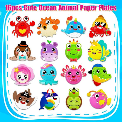 16 Pack Arts and Crafts for Kids, Toddler Crafts Animal Paper Plate Art Kit Gift for 3 4 5 6 Year Old Boys Girls DIY Kids for Birthday Party Favor Preschool Classroom Party Games