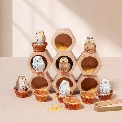 Sorting Stacking Wooden Toys for Toddlers, Owl Montessori Toys Toddler Sensory Bin Tool Toy, Wood Owl House Fine Motor Skill Toy Early Learning Preschool Educational Gift for Kids