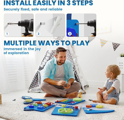 BlueWood Whale Wall Busy Board Panels, Toddler Learning Activity Center, Montessori Philosophy Sensory, Educational Toys, Conducive to All-Round Development