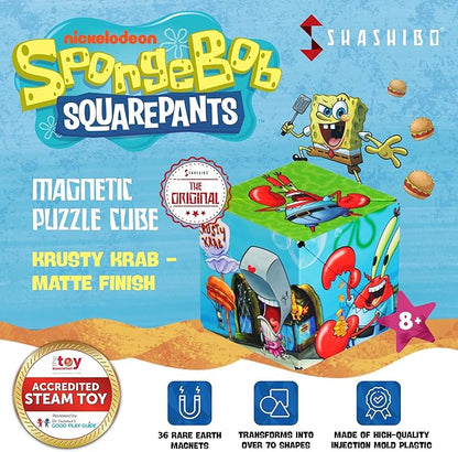 SHASHIBO Spongebob Squarepants Shape Shifting Box - STEM Magnetic Fidget Cube That Transforms Into Over 70 Shapes, Download Fun in Motion Toys Mobile App (Krusty Krab)