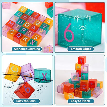 40 PCS Building Blocks for Toddlers, ABC & Number Stacking Blocks Toys for Kids with Color ID Cards, Alphabet Learning and Educational STEM Toy for Boys Girls Gifts 3 4 5 6