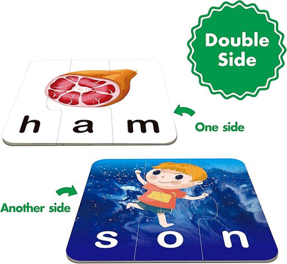 72 Word Spelling Puzzles with Error-Correction Mechanism in 3 Pieces, Perfect for Preschool Learning (36 Block Double Sided)