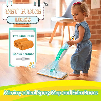 EP EXERCISE N PLAY Kids Spray Mop That Really Works - Toddler-Size Kids Cleaning Toy Set - Small Mop with Real Squeeze Water Sprayer - Mini Mops for 3 4 5 Years Old