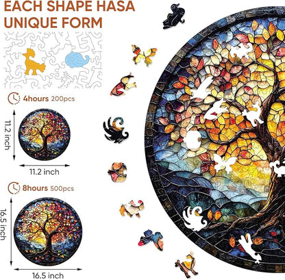 Wooden Puzzles for Adults 500 Pieces, Glass Tree Jigsaw Puzzles for Kids, 16.5x16.5in, Royal, Unique Shape Adult Puzzles, Irregular Creative for Adults Family Game