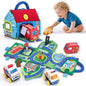 hahaland Baby Toys for 1 Year Old Boy Gifts - Soft Pull Back Cars, Sensory, Take-Along Cars Playset with Foldable Mat, 9 Month Old Baby Toys 6-12 Months Soft Toy Baby Gifts Christmas Stocking Stuffers
