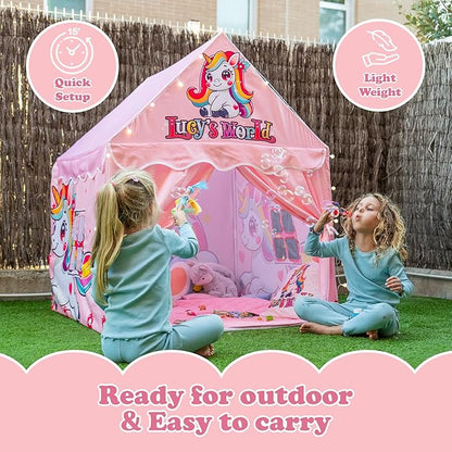 Tent for Kids Indoor Tent for Girls for Inside Casitas para Niñas para Jugar Playhouse for Toddler Castle Playhouse with Star Lights Girls Princess Castle