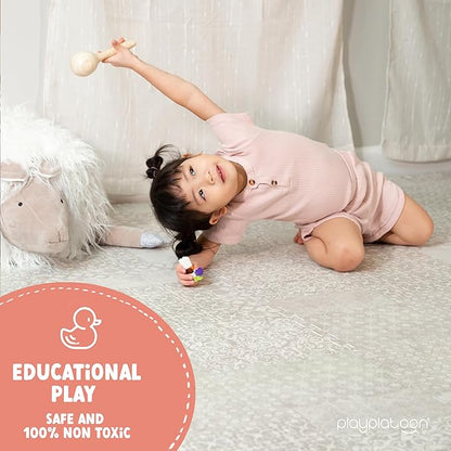 Play Platoon Non-Toxic Extra-Thick Children's Play Mat, 16 Tile - 96 x 96 inch Comfortable Cushiony Foam Floor Puzzle Mat for Kids & Toddlers with 24 x 24 inch 5/8 in Thick Tiles - Khaki, Boho Modern