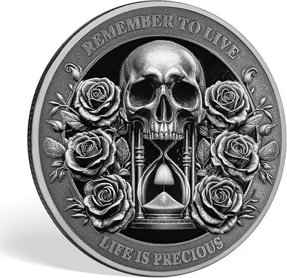 AtSKnSK Memento Mori Coin Momento Mori Coin Skull Coin Stoic Gifts Memento Mori Calendar Living Memento Mori Amor Fati Coin (Memento Mori Coin - 1)
