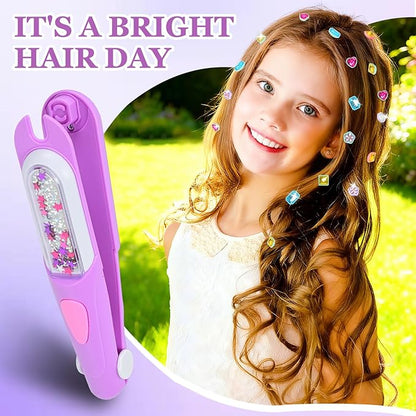 Hair Gem Stamper Kit,Bling Hair Jewels for Girls, Hair Styling Tool with Reusable Shining Diamonds, Christmas Birthday Arts & Crafts Gift for 5-12 Year Old Girl (Purple)