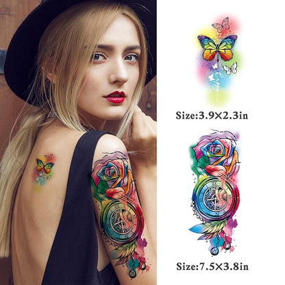 86 Sheets Temporary Tattoo, 14 Sheets Large Half Arm Fake Flower Cat Owl Lion Tattoos, 72 Sheets Tiny Waterproof Semi Permanent Temporary Tattoos Realistic for Women Girls Kids Adults