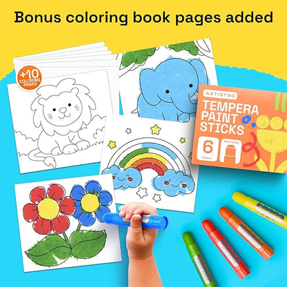 ARTISTRO 100% Washable Tempera Paint Sticks for Kids - 6 Non-toxic Paint Markers for Kids - Color Sticks with Twist Design