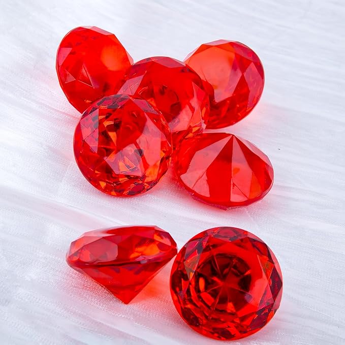 Niceup 26PCS Red Fake Diamonds Big Gem Toys, 1.5in Pool Diving Gems Acrylic Plastic Gemstones for Kids, Party Décor Jewels Treasure Hunt Hiding Sensory Bin Filler Toys Craft Supplies