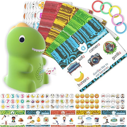 HOMESTEC Talking Phonics Flash Cards with Dino Reader Pen, Learn to Read for Kids Ages 3-6, Ideal for Kindergarten Reading Games, Homeschool, Speech Therapy, and Learning Activities Use