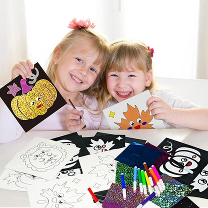 Cinrobiye 24 Set Fall Foil Art Craft Kits DIY Leaves Animals Painting Kits Art Paper Coloring Activity for Autumn Classroom Home Party Favors Thankgiving Birthday Goodie Bags Gifts Prizes (Fall)
