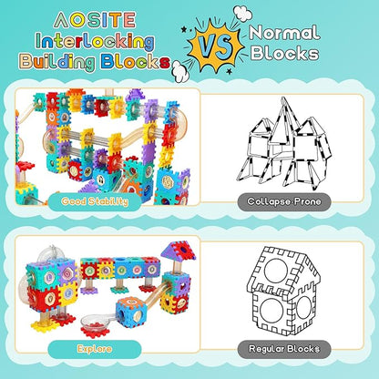 STEM Building Learning Toy, AOSITE 234PCS Marbles Run Kid Gift, Educational Race Track Construction Building Block for 5 6 7 8 9 10 11 12Years, Creative Marble Run Games Boy Girl Birthday Xmas Present