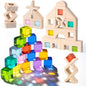 Woodtoe Wooden Rainbow Building Blocks Set for Kids, 22 PCS Wooden Blocks & 25 PCS Gem Cubes Stacking Blocks, Montessori Stacking Toys for Toddlers, Educational STEM Easter Toys for Boys Girls 3-6