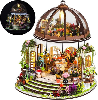 DIY Miniature House Kit, Wooden Garden Mini House with Furniture & LED Light, Creative Dollhouse Kit, Model Building Kit for Adults, Kids (Hanging Garden)