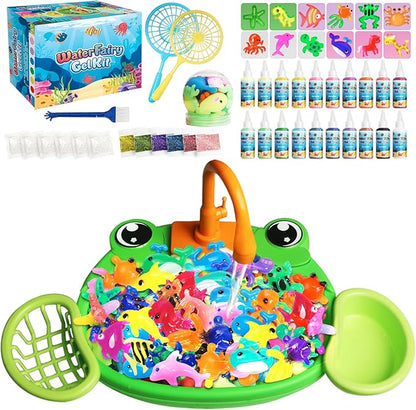 Water DIY Crafts Elf Toy Kit, 20 Color Gel & 12 Molds, Magic Paint Set Glow in The Dark Water Pets, Gel Craft Kits in Water Creative Handmade Art Set for Kids Age 3 4-8 8-12
