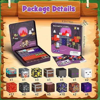Halloween Magnetic Blocks, Magnetic Cubes Game with Iron Box 49 PCS Magnet Tiles Building Blocks Toddler Toy STEM Sensory Outdoor Creative Kids Games Toys for 3+ Year Old Boys & Girls