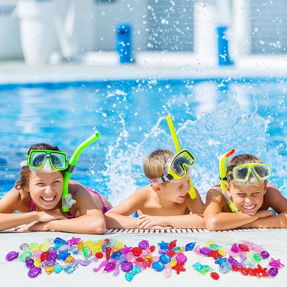 100+ Pcs Sea Shell Ocean Sensory Bin Filler, Diving Gem Pool Toys for Kids, Mini Acrylic Plastic Seashells Animals Figurines Decorating, Little Mermaid Party Favors, 15 Colors 12 Styles