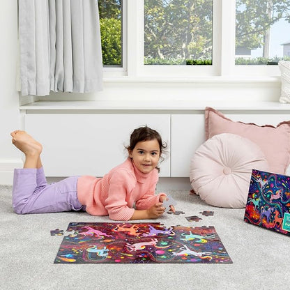 Crocodile Creek 100-Piece Jigsaw Puzzle for Kids Ages 5 and Up - Fun and Educational Table or Floor Holographic Foil Puzzle - Heavy-Duty Box for Storage - Unicorn Galaxy - 24" x 18" Finished