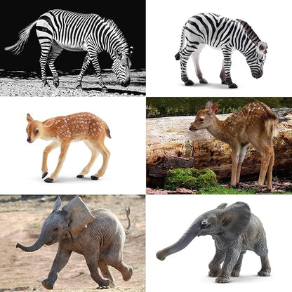 Toymany 12PCS Forest Animals Baby Figurines, Realistic Woodland Animals Figures Toys Includes Elephant, Mountain Lion, Giraffe and Deer Cubs, Cake Toppers Christmas Birthday Gift for Kids Toddlers